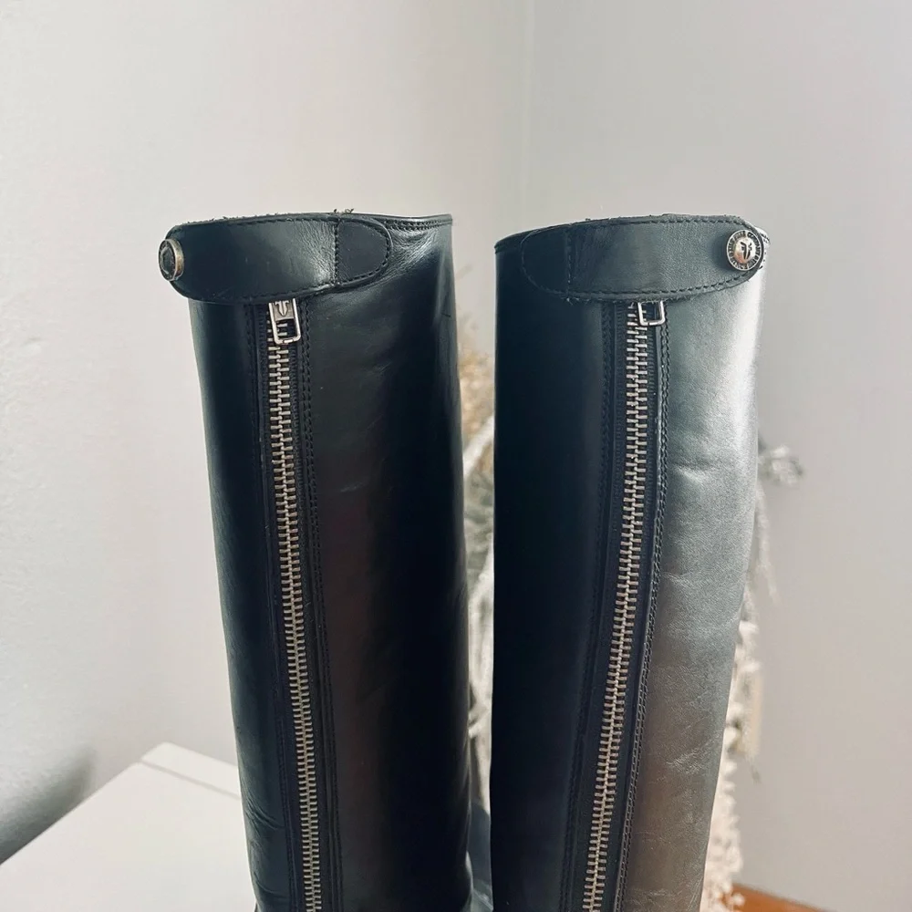 Frye Melissa Button Back Zip Black leather boots women size 6.5 - Picture 4 of 10